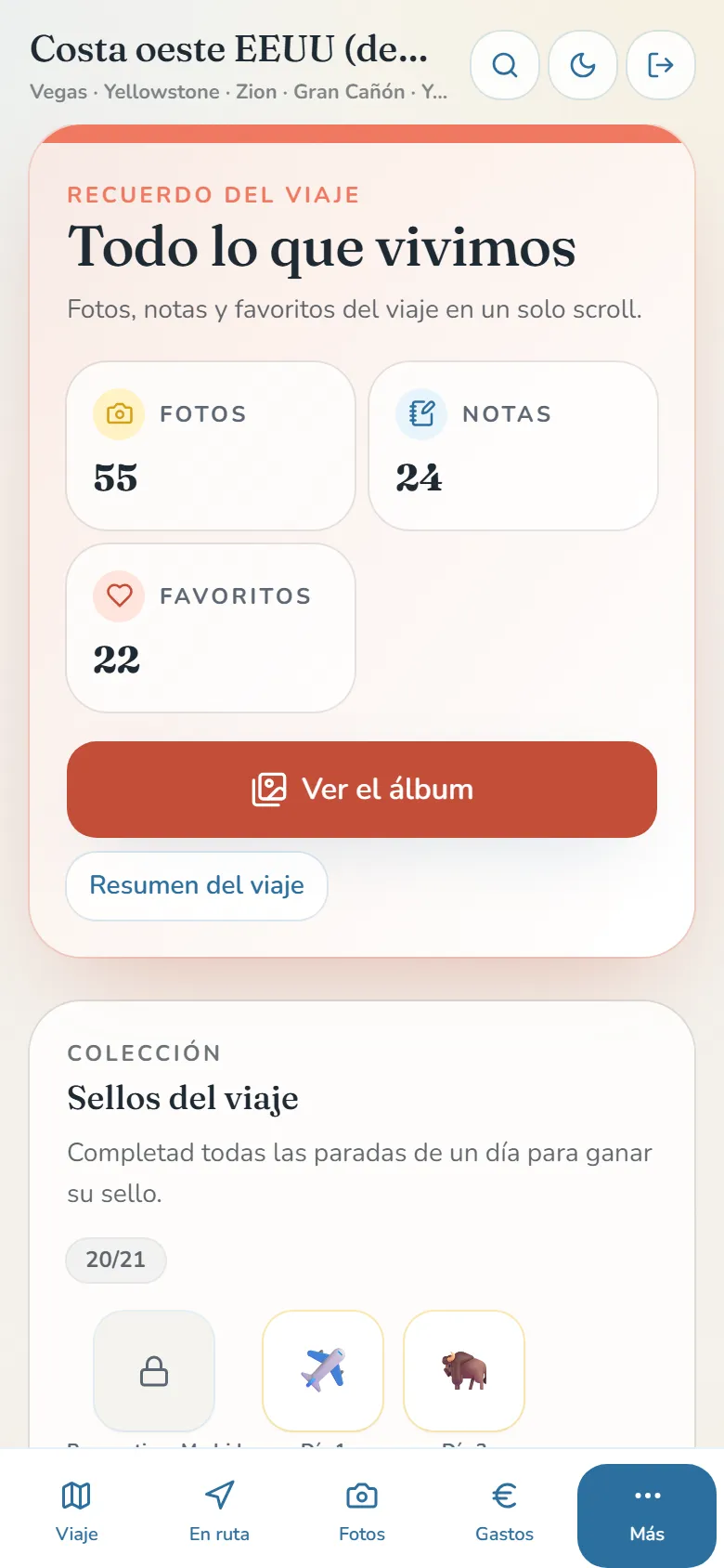 Recuerdo del viaje en Diaruta: fotos, notas y favoritos